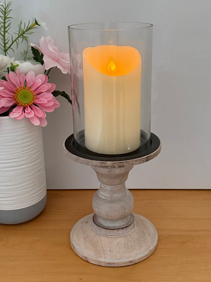 Glass & Natural Wood Pillar Candle Holder