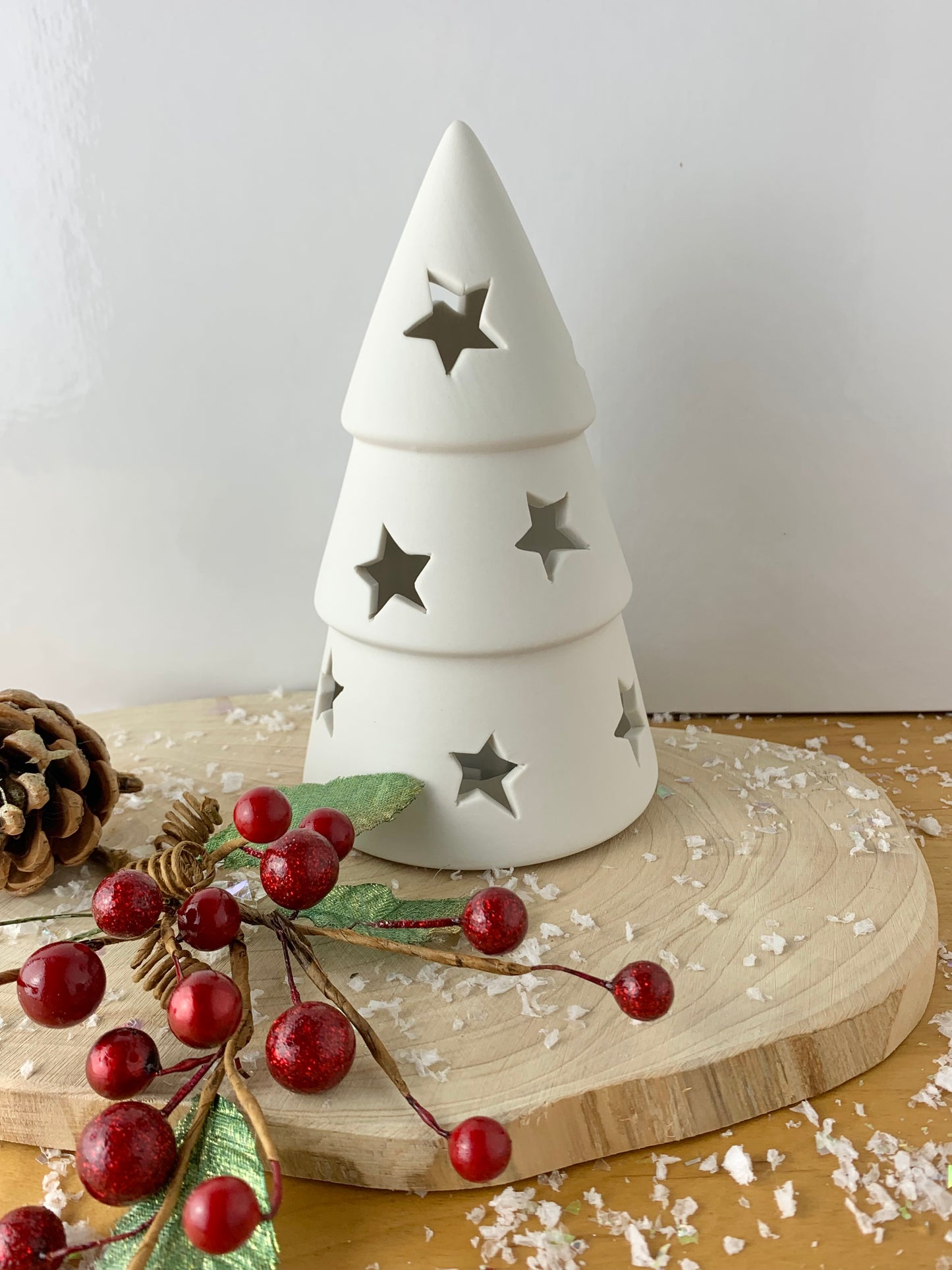 White Ceramic LED Christmas Tree with Star cutouts