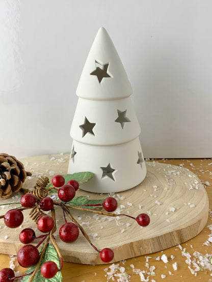 White Ceramic LED Christmas Tree with Star cutouts