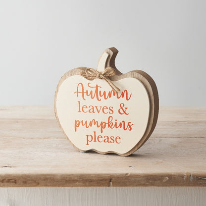 Autumn Leaves Pumpkin Block Sign