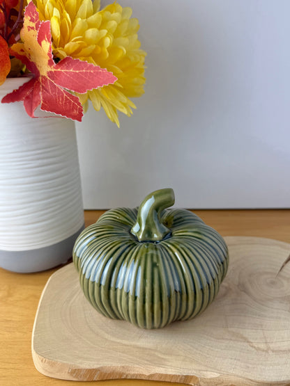 Green Glazed Ceramic Pumpkin - 2 sizes