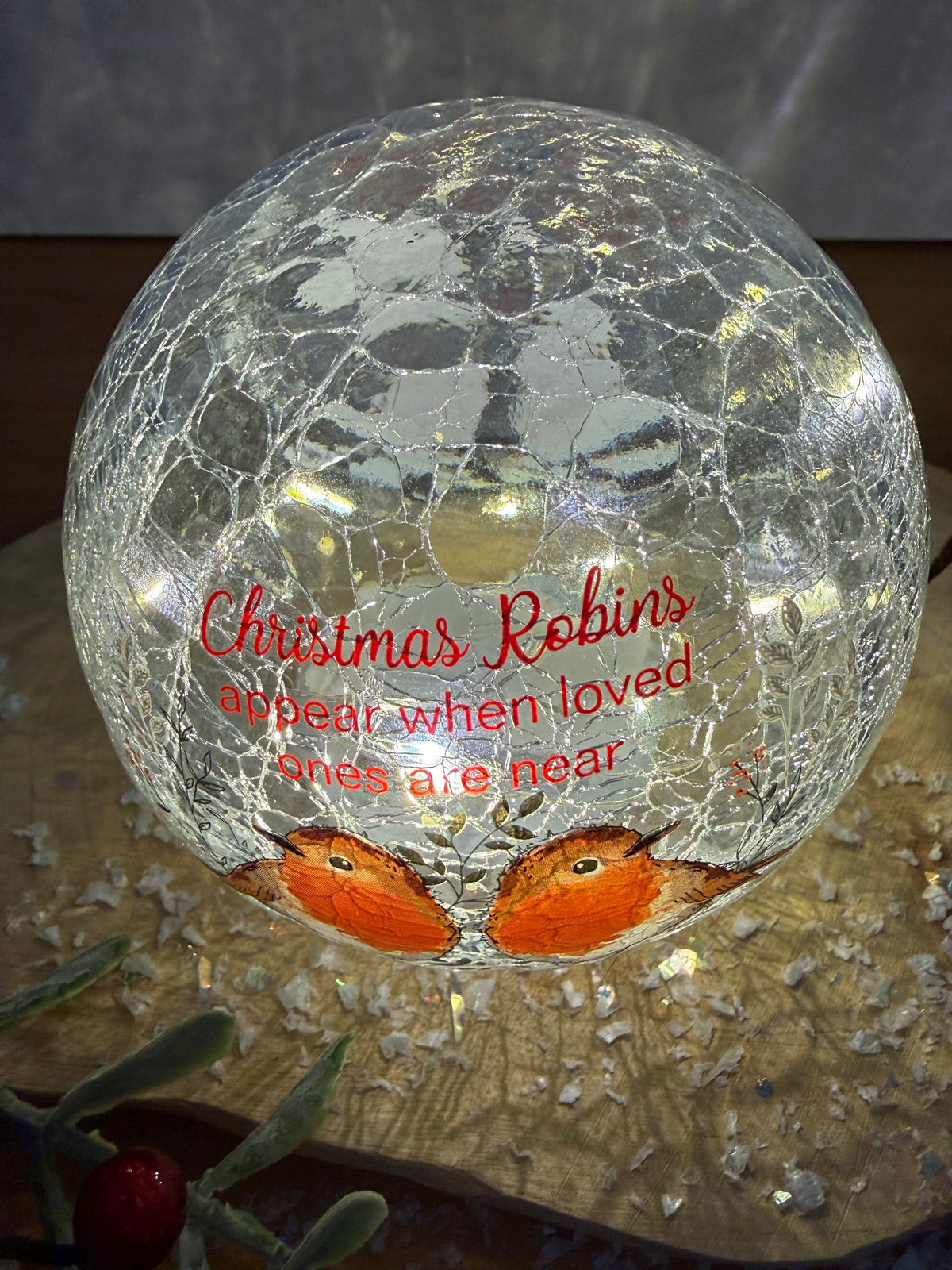 Winter Robins Light Up Crackled Ball - Christmas Robins