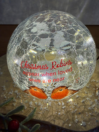 Winter Robins Light Up Crackled Ball - Christmas Robins
