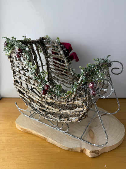 Wooden Christmas Sleigh with Red velvet bow