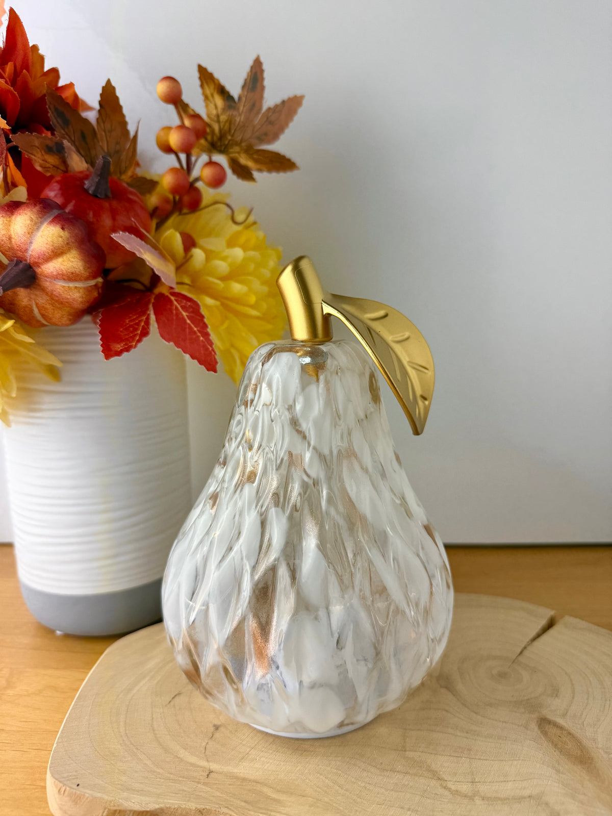 Diamond Cut Light Up Pear - Mottled Amber with gold leaf - 2 Sizes
