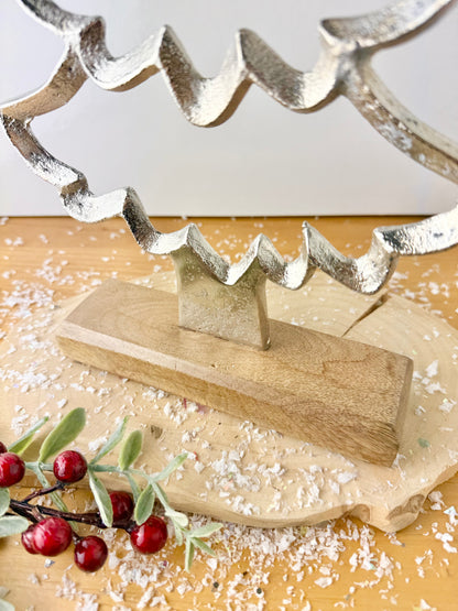 Wooden Base Silver Christmas Tree with Star - 2 Sizes