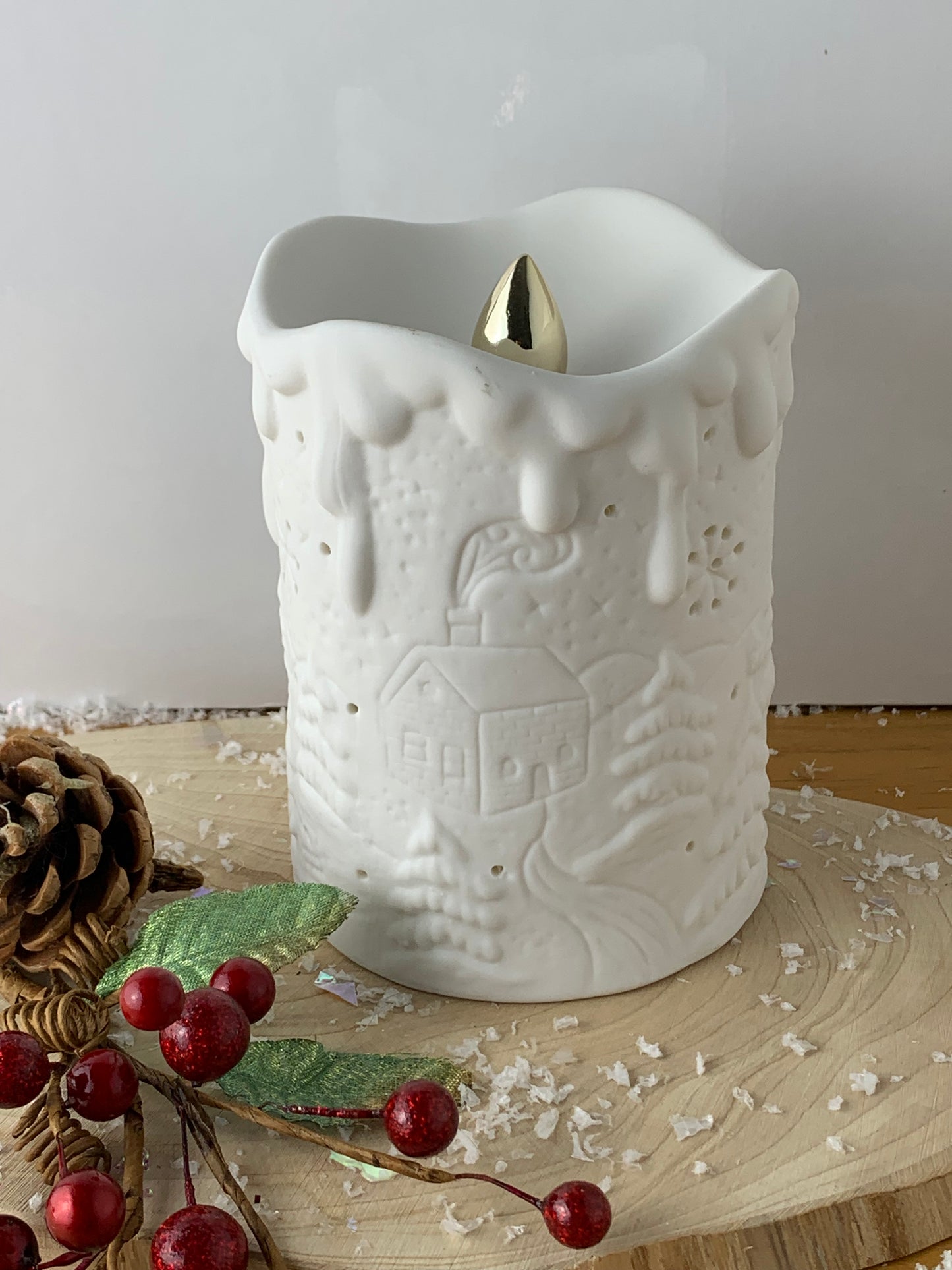 Christmas House scene LED Candle - 2 sizes