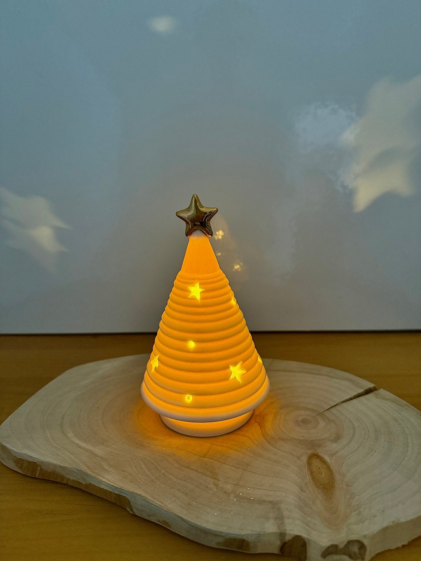 White & Gold Ceramic Light Up Christmas Tree
