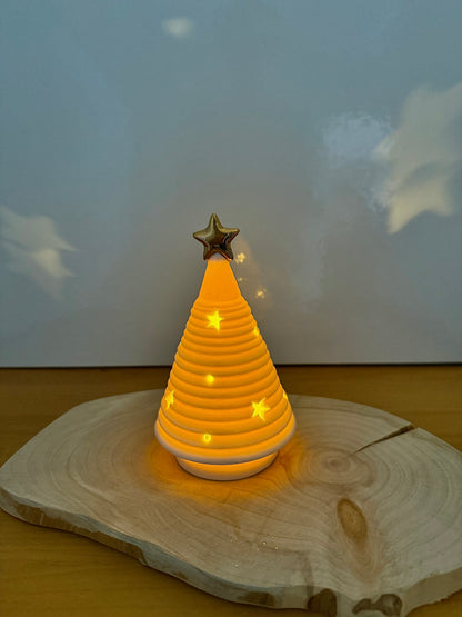 White & Gold Ceramic Light Up Christmas Tree