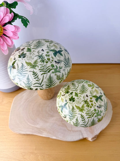 Wooden Mushroom - Green Ferns  - 2 sizes