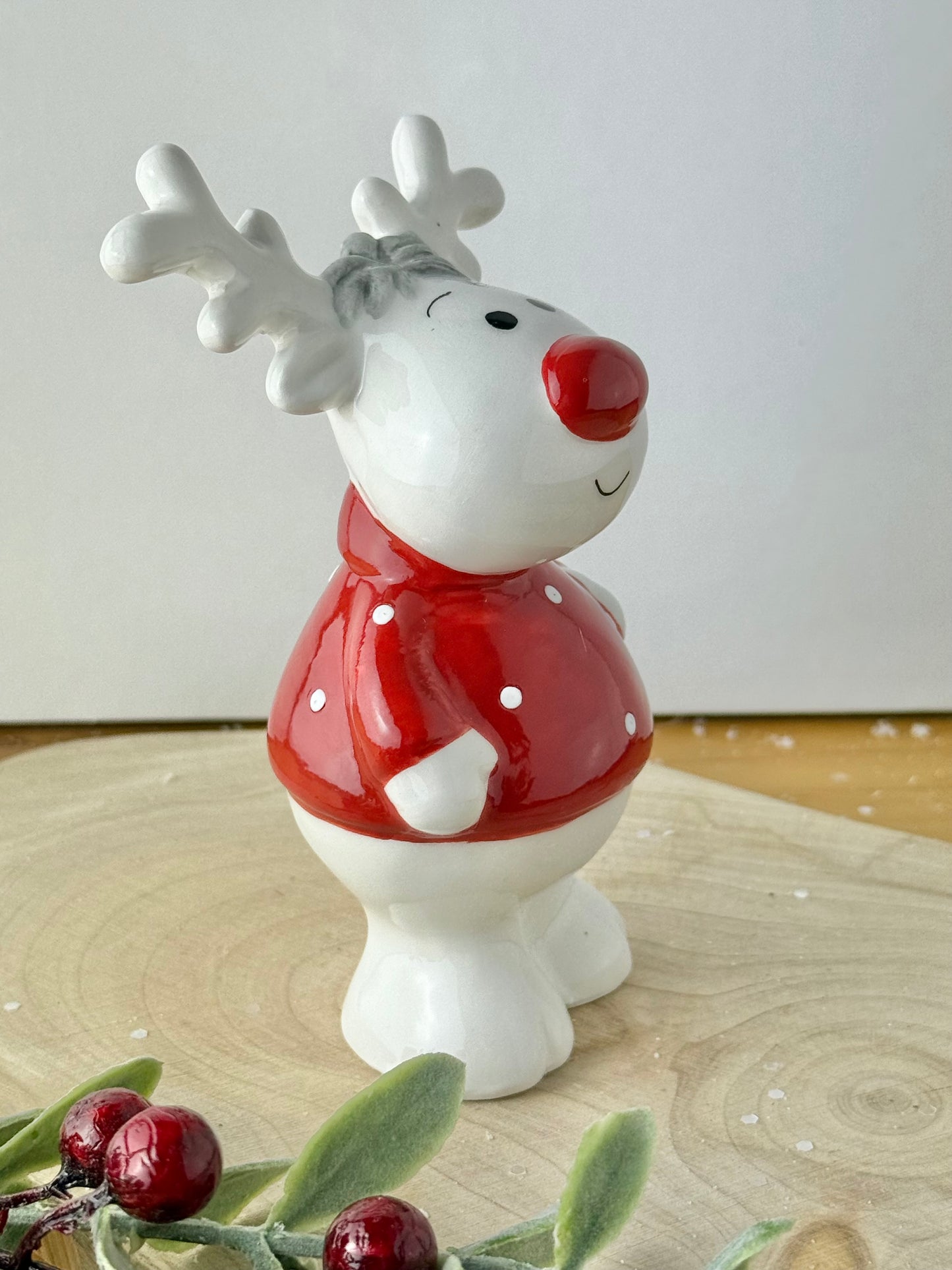 Jolly Ceramic Red & White Reindeer