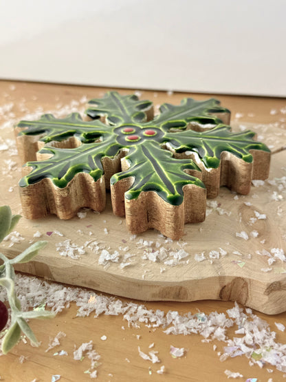 Wood & Enamel Holly Decoration