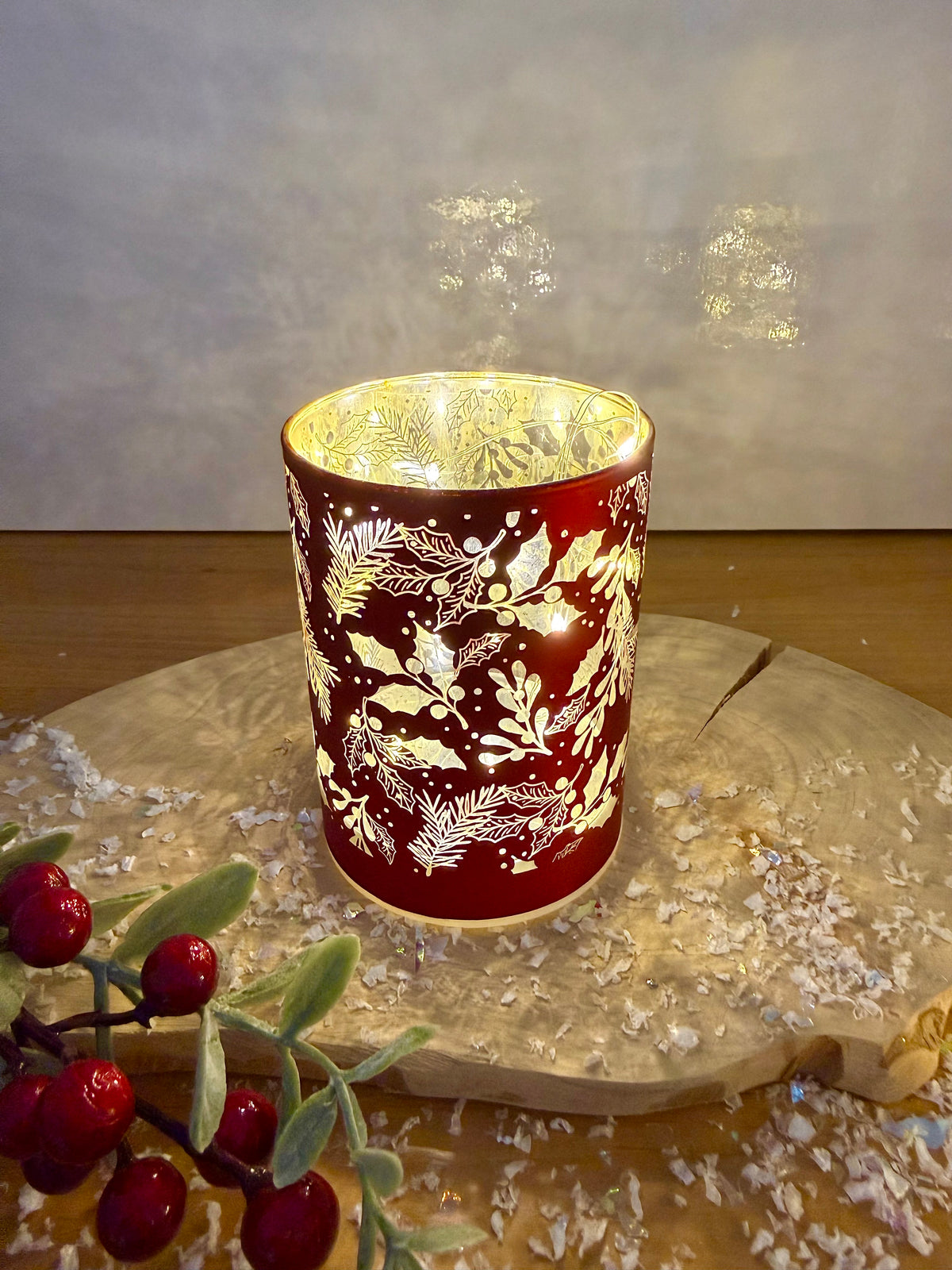 Glow Light Up Holly Lamp - Red & Gold, 2 sizes