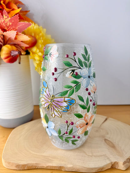 Pretty Butterfly Crackled glass Light Up Vase