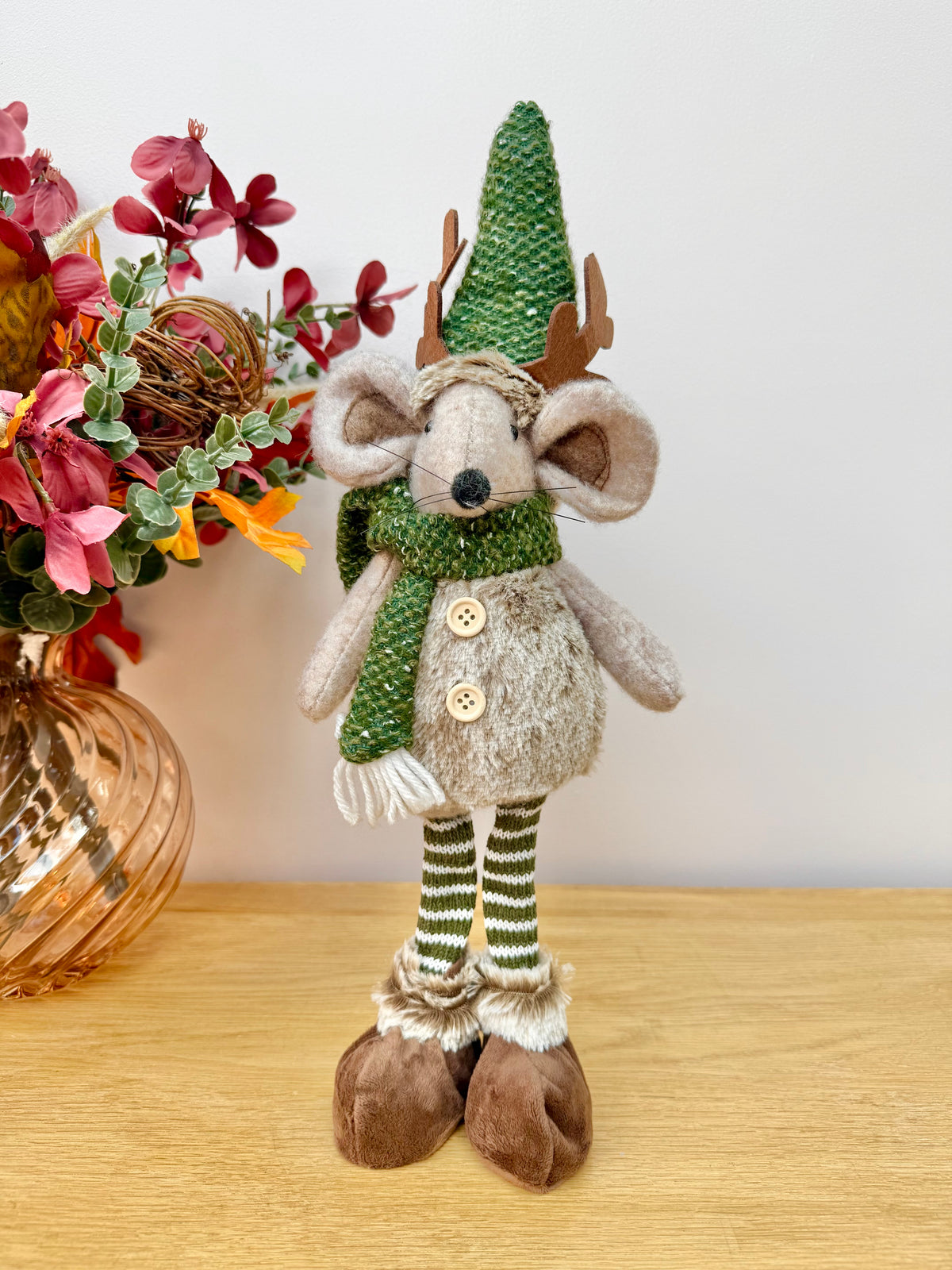 Christmas Fabric Mouse with Antlers - Standing or Sitting