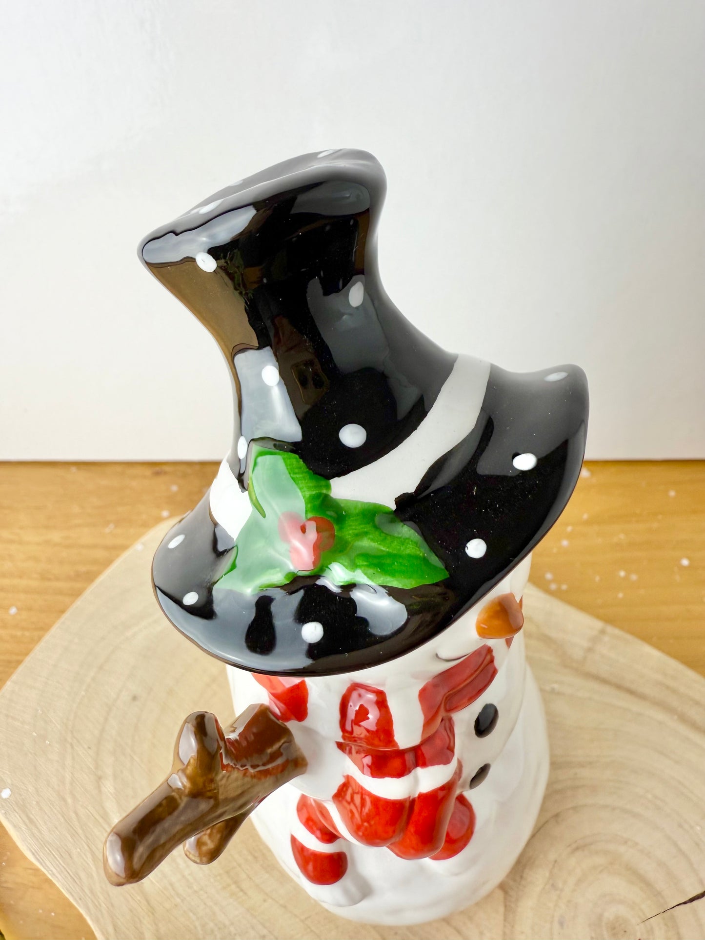 Jolly Ceramic Snowman with Black Polka dot hat - 3 sizes