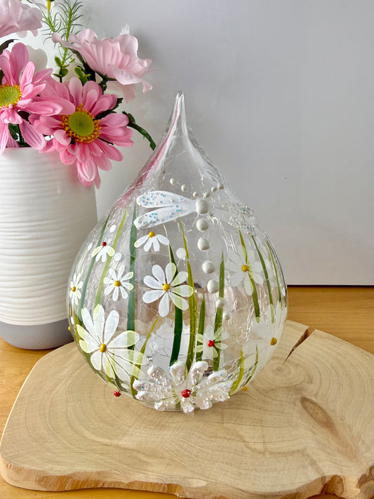 Blossom and Bloom hand painted Dragonfly glass teardrop with LED lights