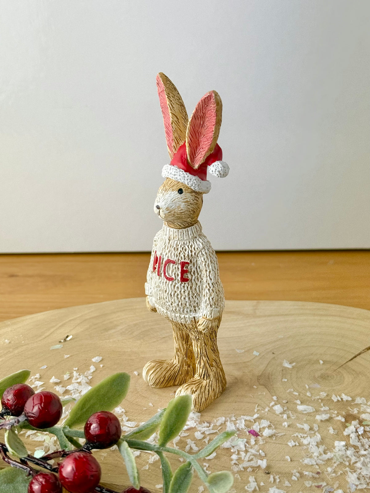 Jasper Rabbit wearing a NICE Christmas Jumper