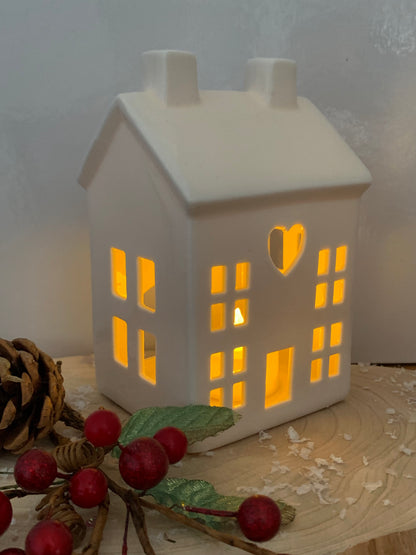 White ceramic House Tealight Holder