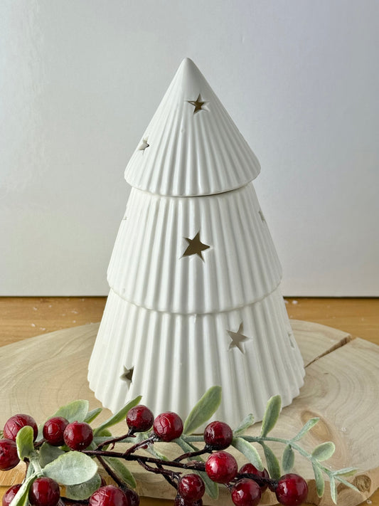 Ceramic Cream Christmas Tree T-light Holder