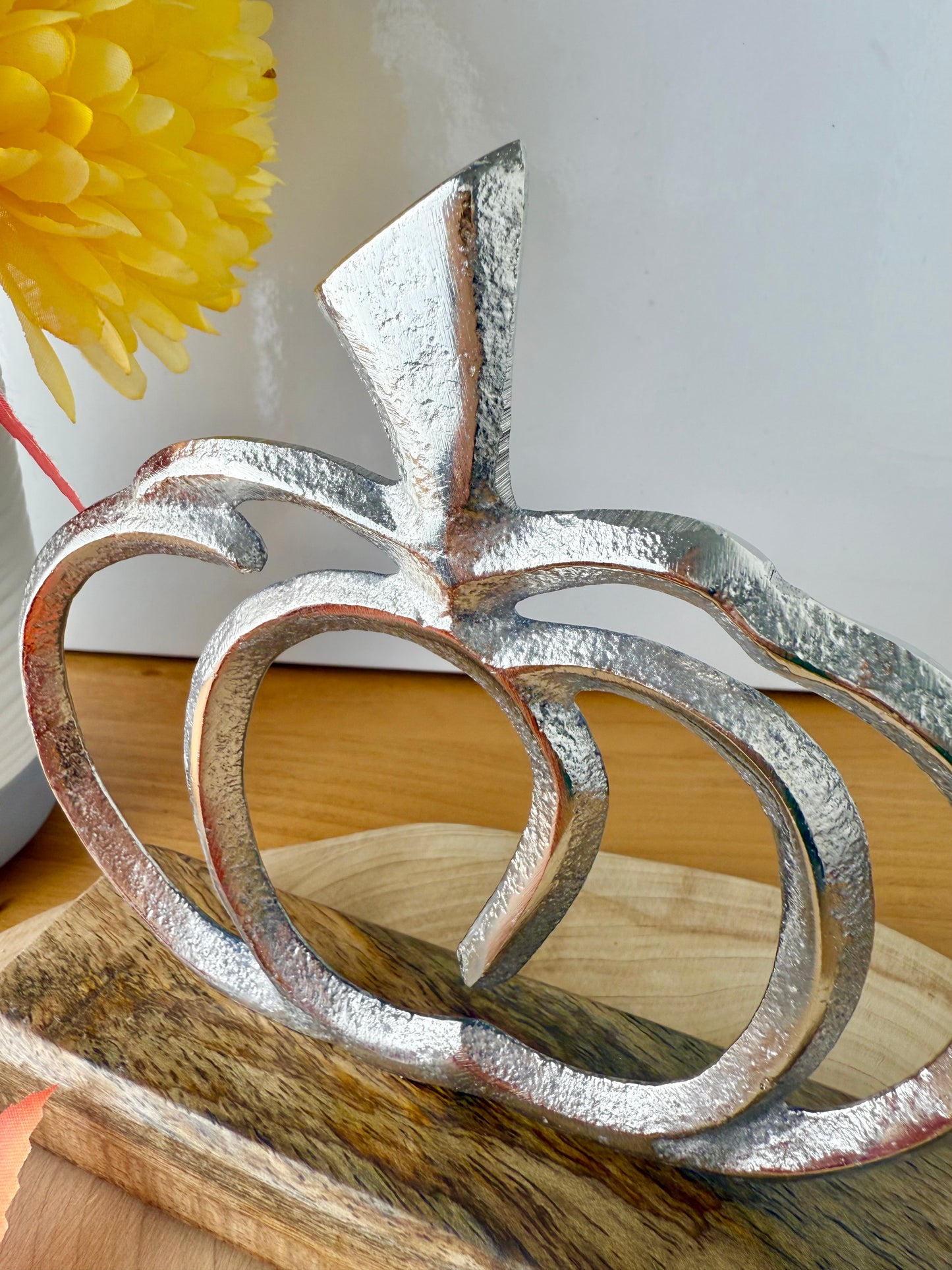 Wooden Base Silver Pumpkin