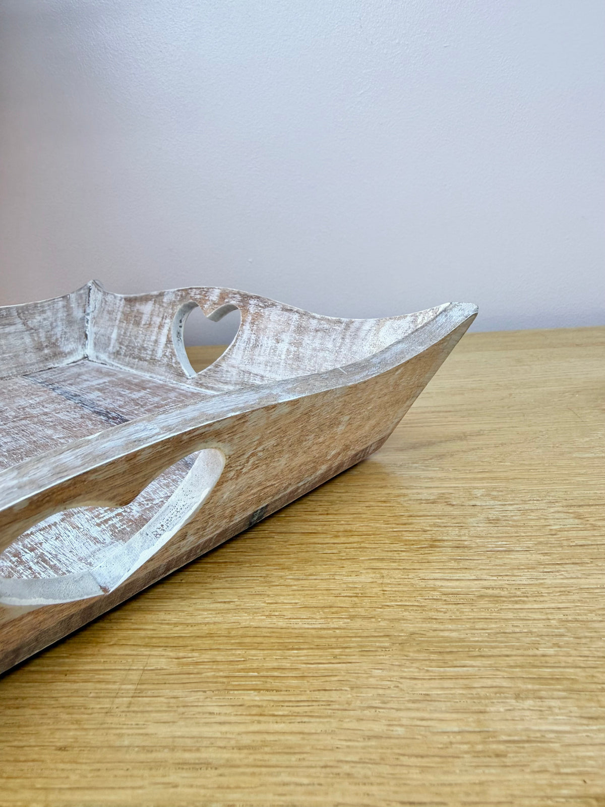 Wooden square tray with heart cutouts
