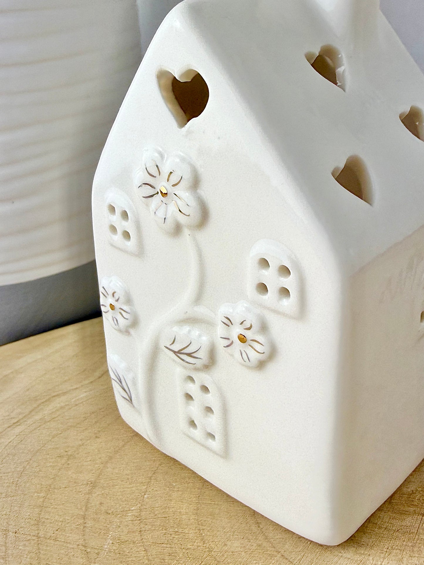 White LED Flower House with gold detail