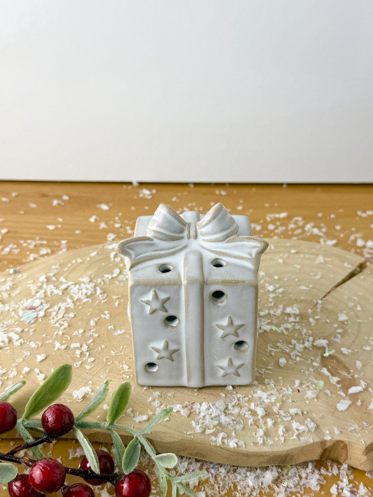 Light Up Ceramic Christmas Present with Bow - 2 Sizes