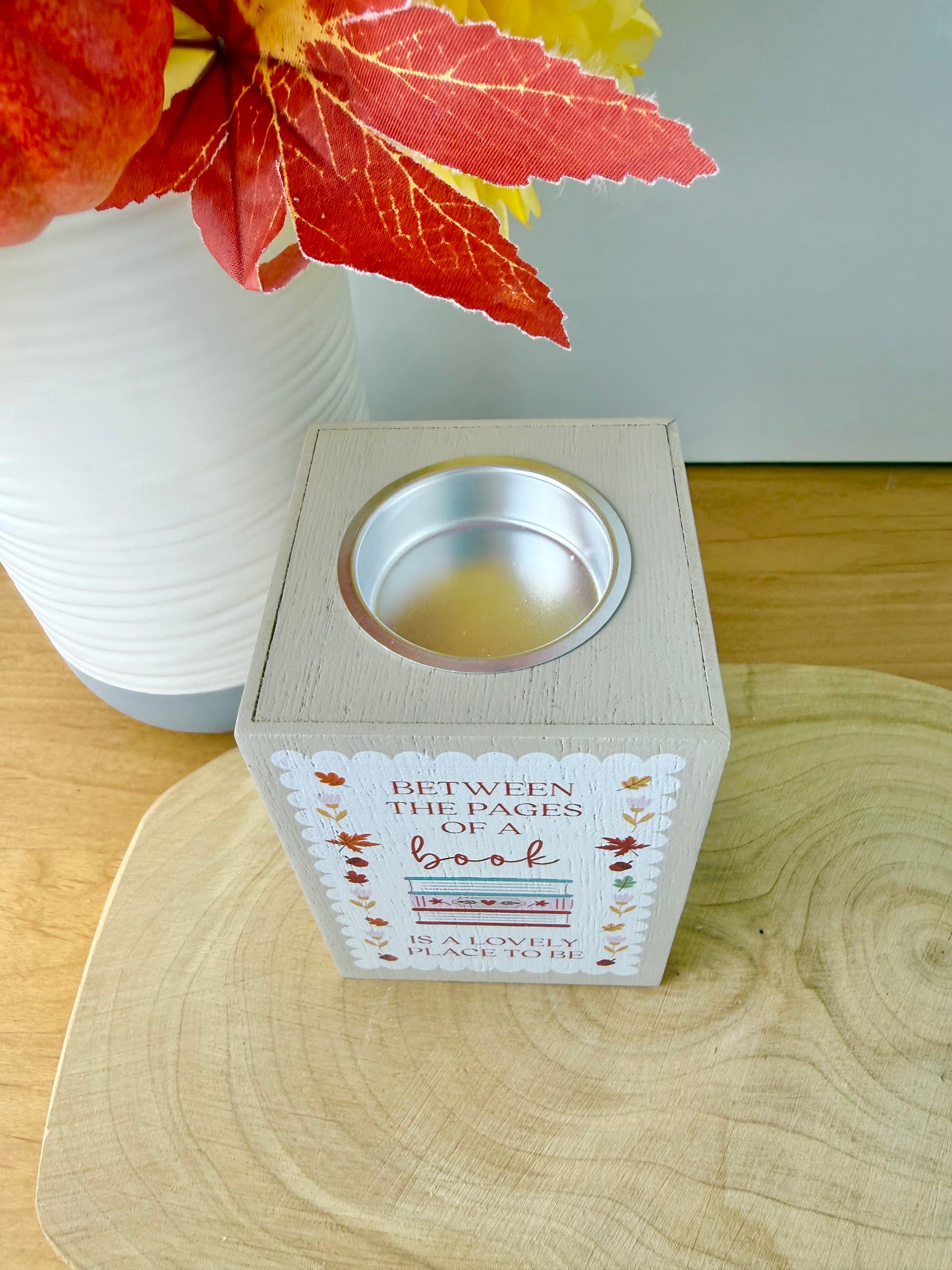 Cosy Chapter Wooden Tea Light Holder - Between the covers of a book is a lovely place to be