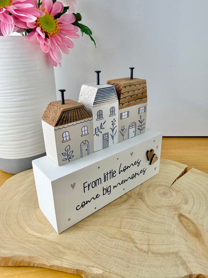 Gracefully Gifted Wooden Triple House Block - Little Homes come Big Memories