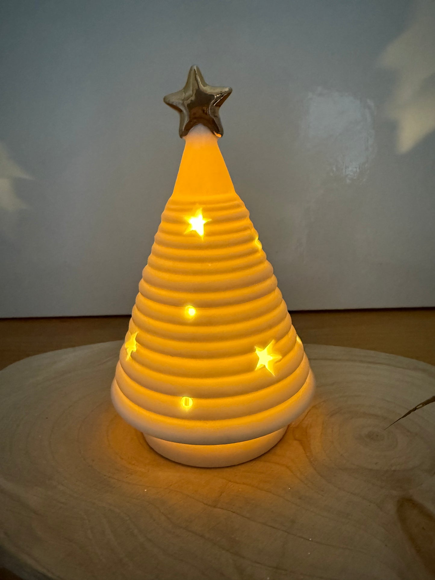 White & Gold Ceramic Light Up Christmas Tree