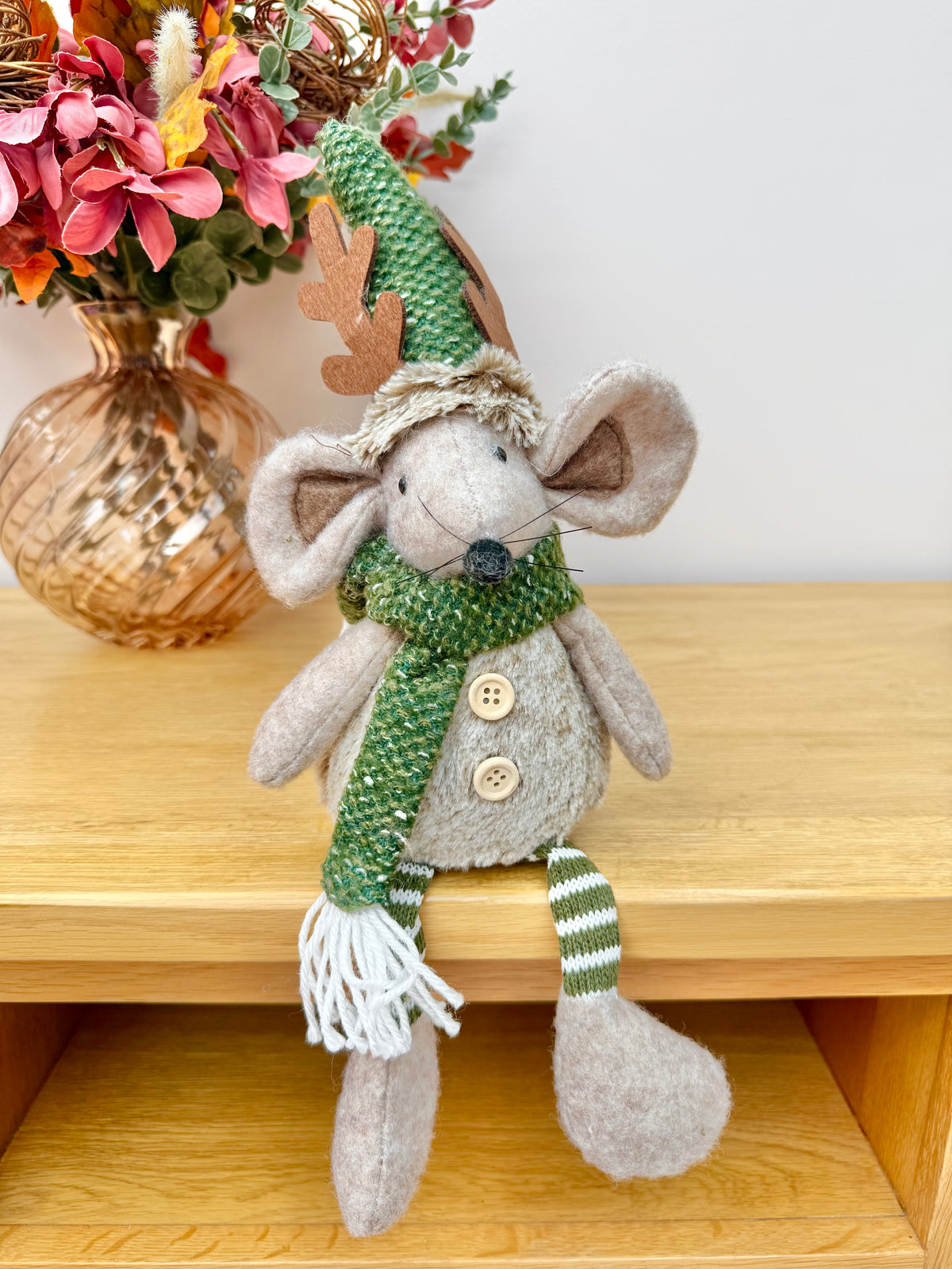 Christmas Fabric Mouse with Antlers - Standing or Sitting