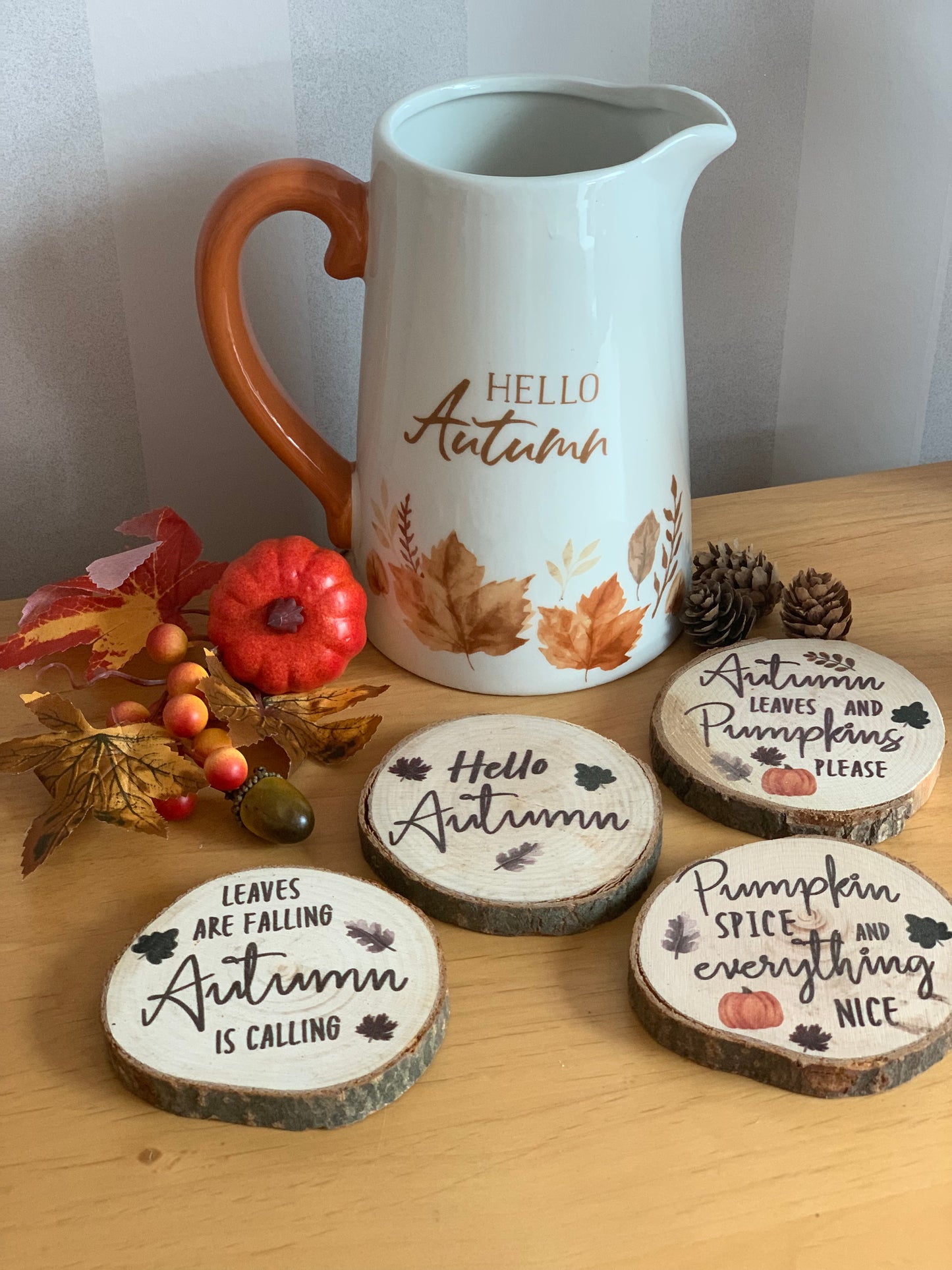 Set of 4 log slice Autumn coasters