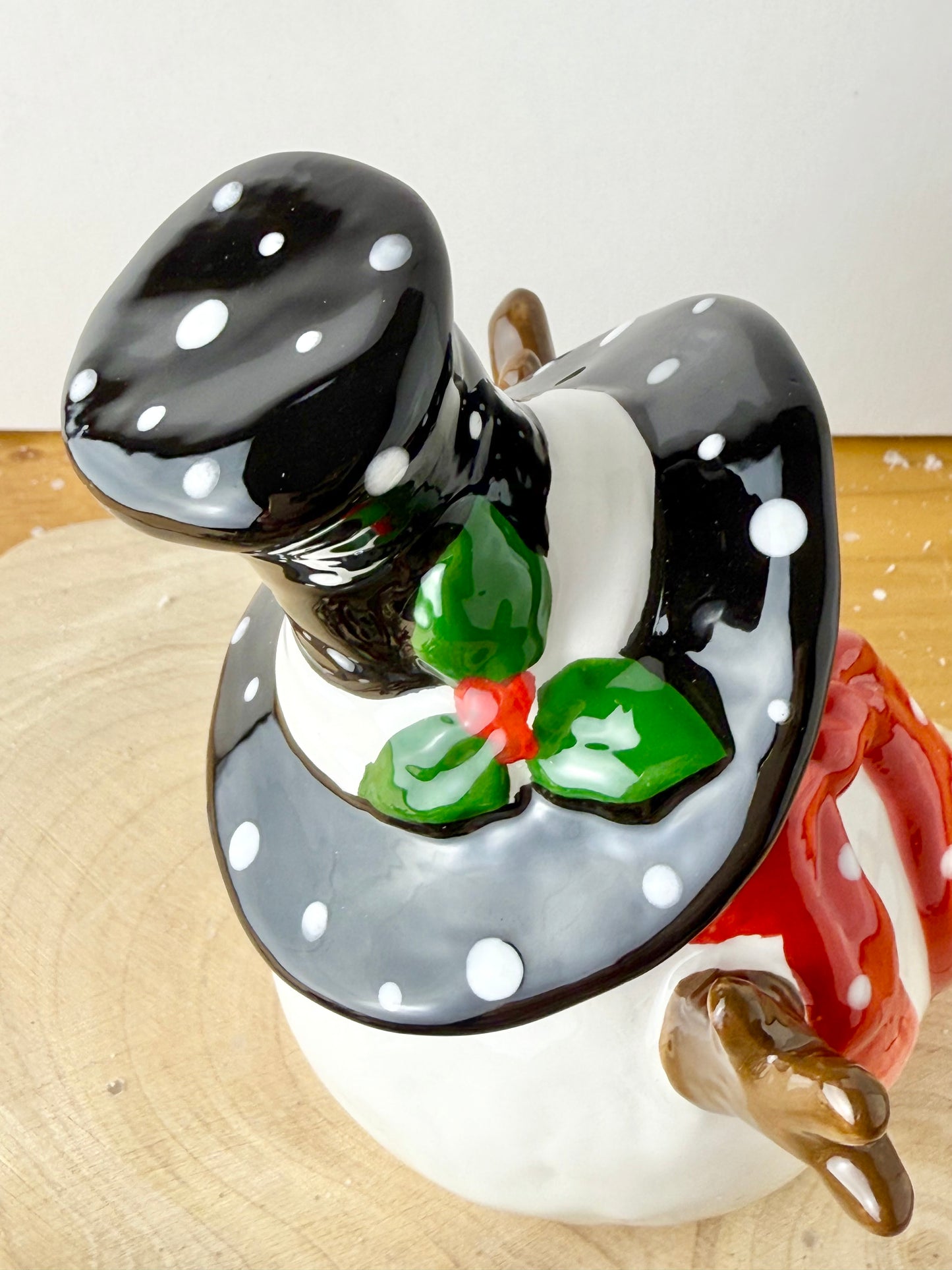 Jolly Ceramic Snowman with Black Polka dot hat - 3 sizes