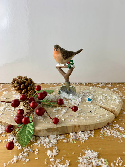 Christmas Robin sitting on a spade