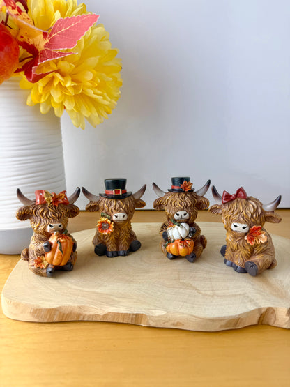 Highland Mini Cows - Pair of Autumn or Halloween Cows