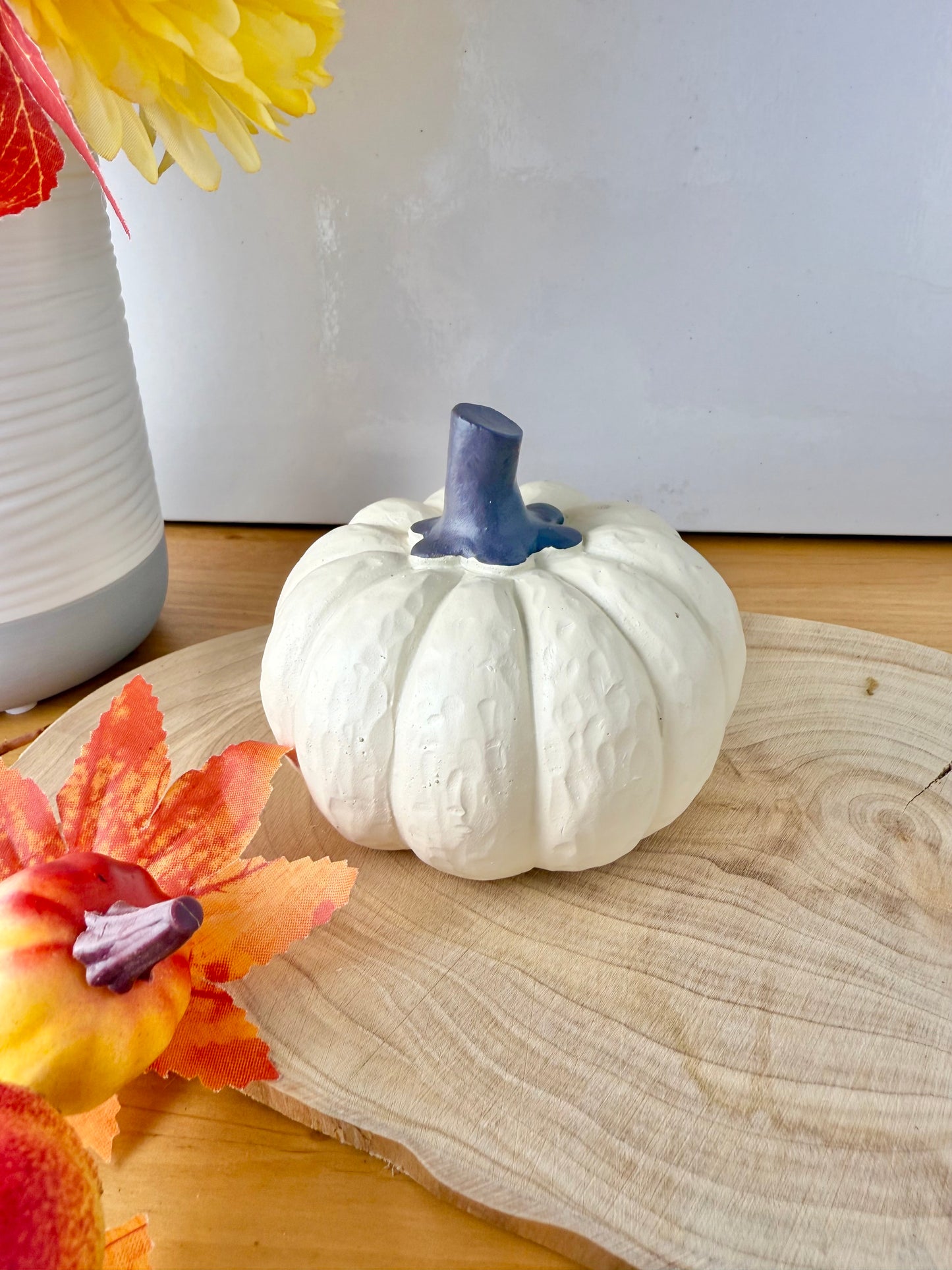 Happy Halloween Cream Pumpkin with grey stalk