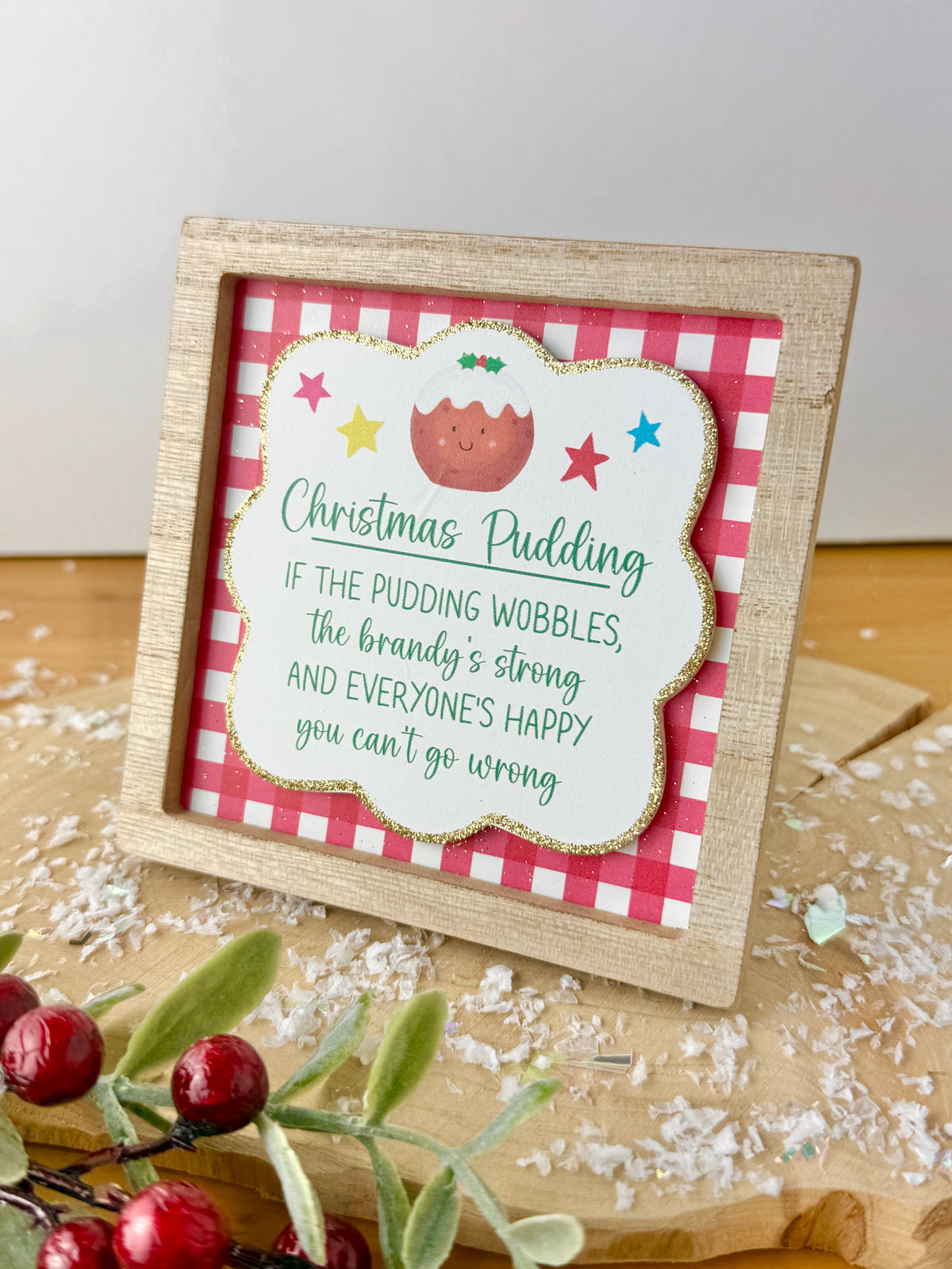 Festive Fun red & white novelty wooden easel signs