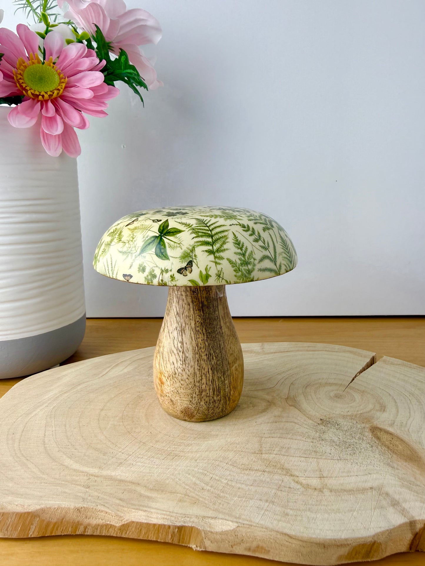 Wooden Mushroom - Green Ferns  - 2 sizes