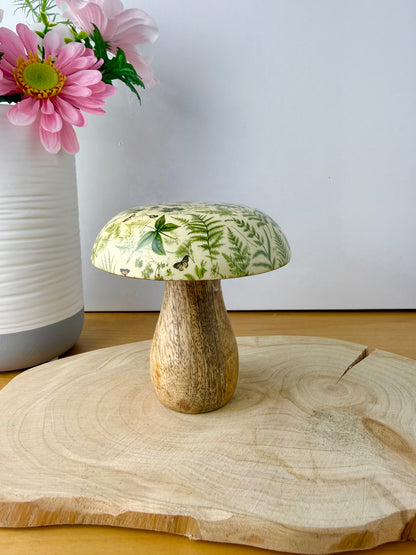 Wooden Mushroom - Green Ferns  - 2 sizes
