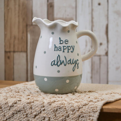 Be Happy Fluted Jug - Grey & White Spot
