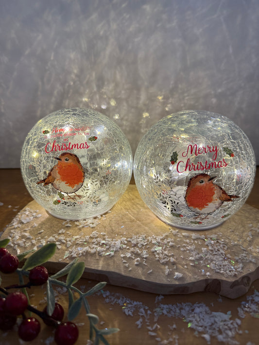Winter Robins Light Up Crackled Balls - 2 designs