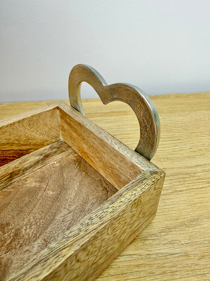 Wooden Trays with Silver heart handles - 2 sizes
