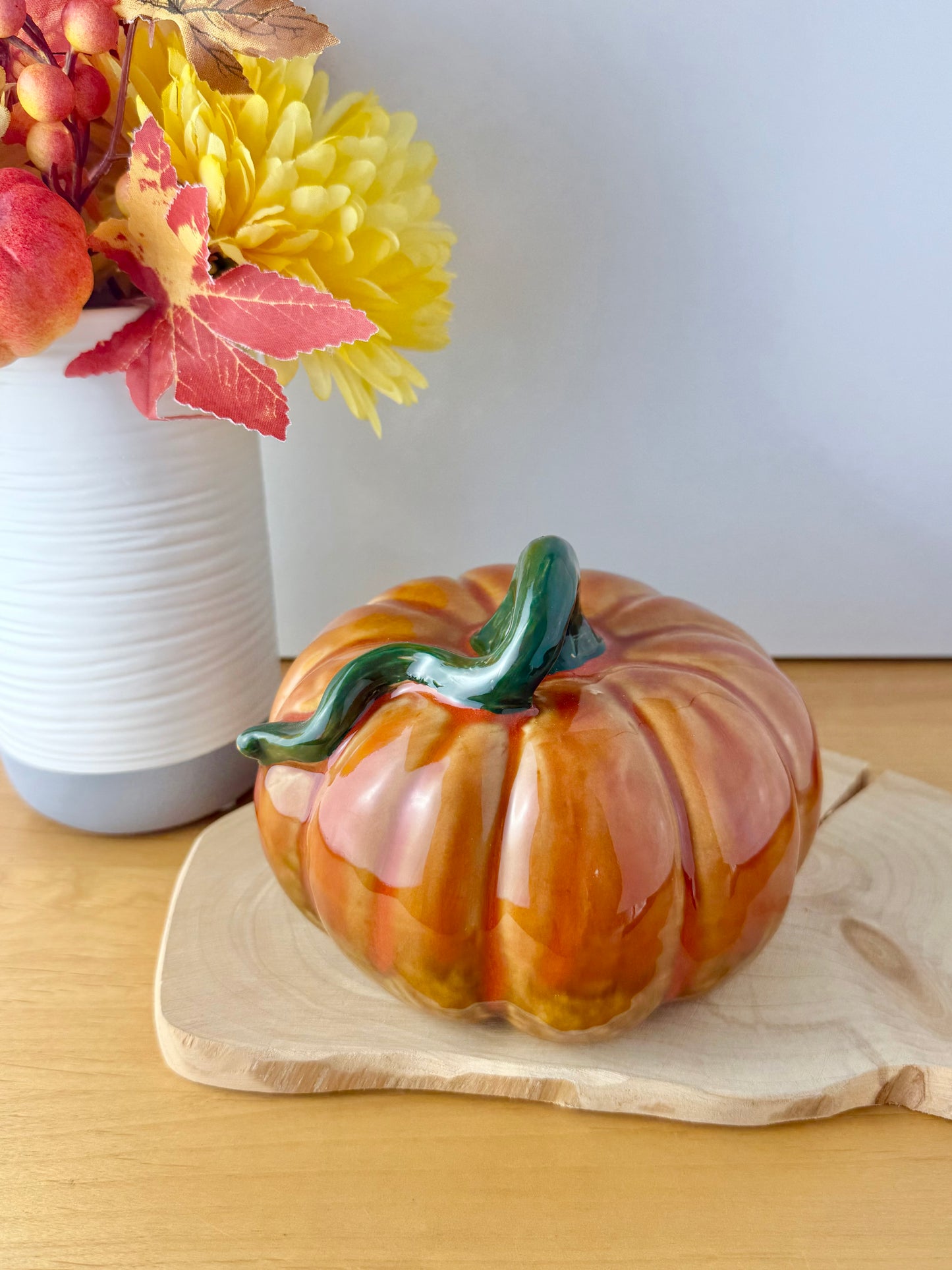 Orange Pumpkin with decorative Green stalk