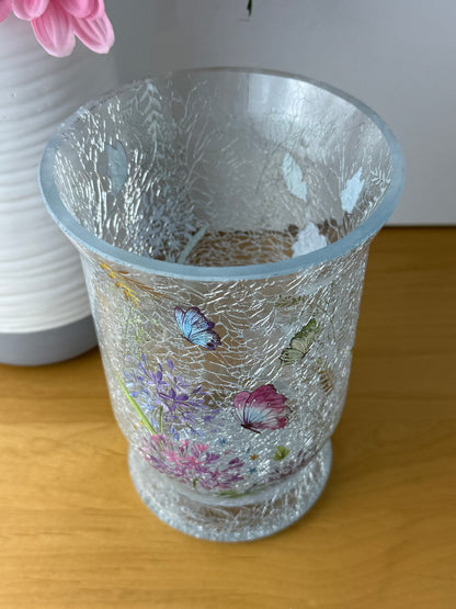 Floral Butterfly Hurricane Glass Vase - medium