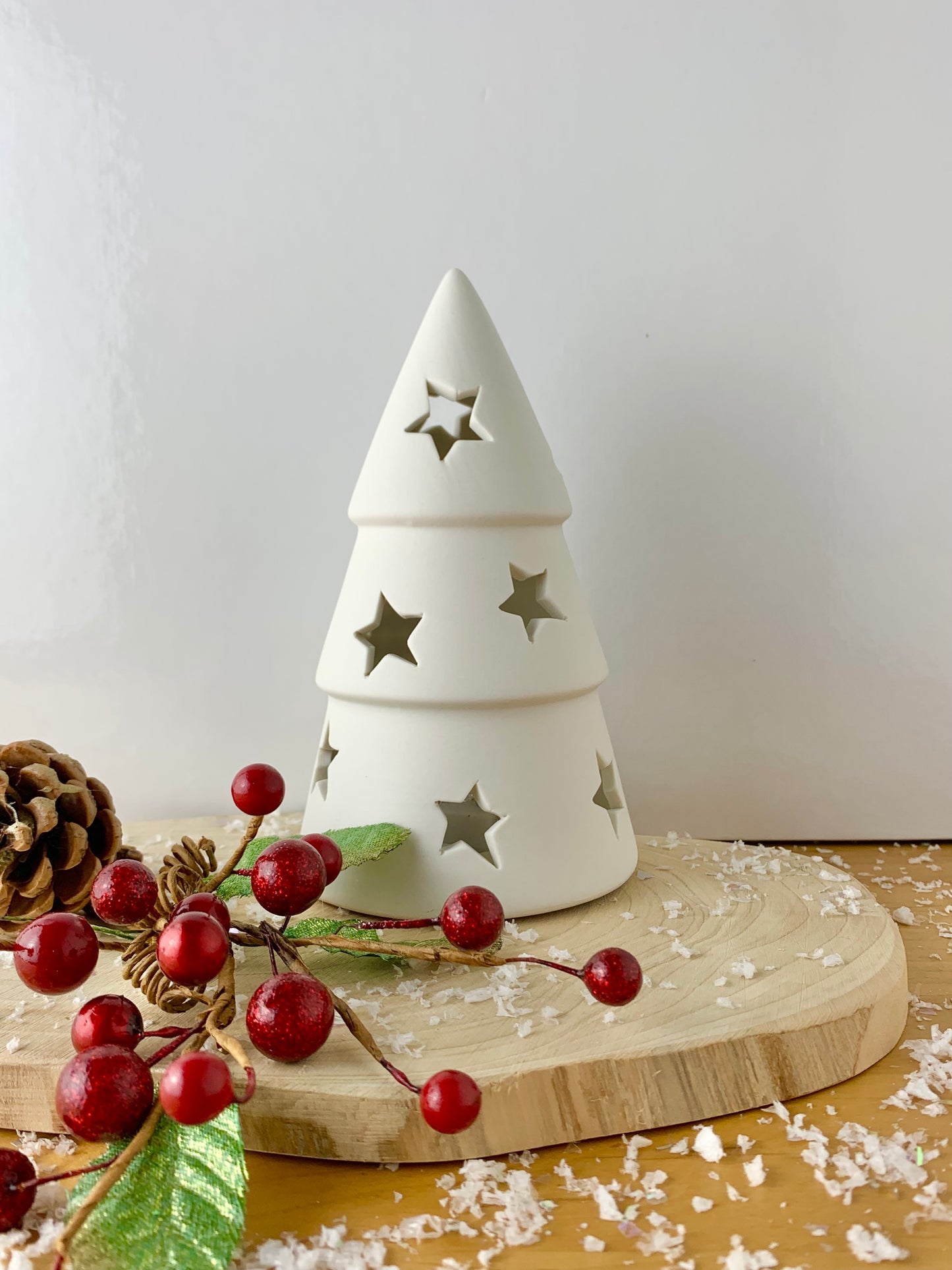 White Ceramic LED Christmas Tree with Star cutouts