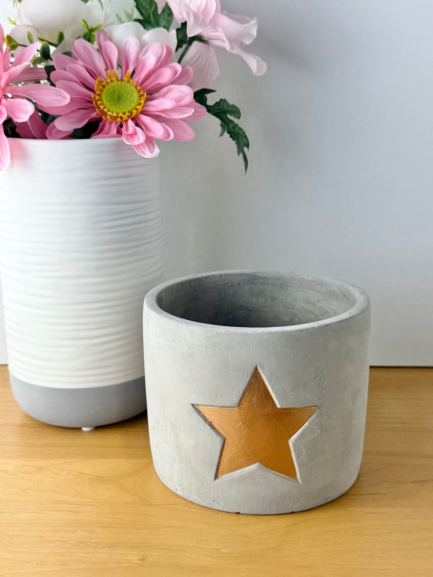 Grey Cement Pot with gold star