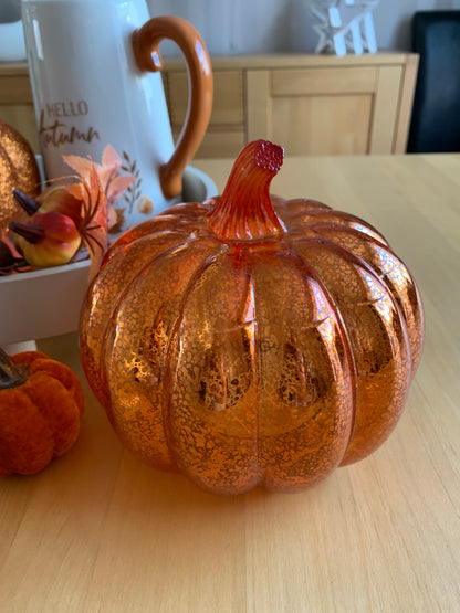 Orange LED Glass Pumpkin Lantern - Large