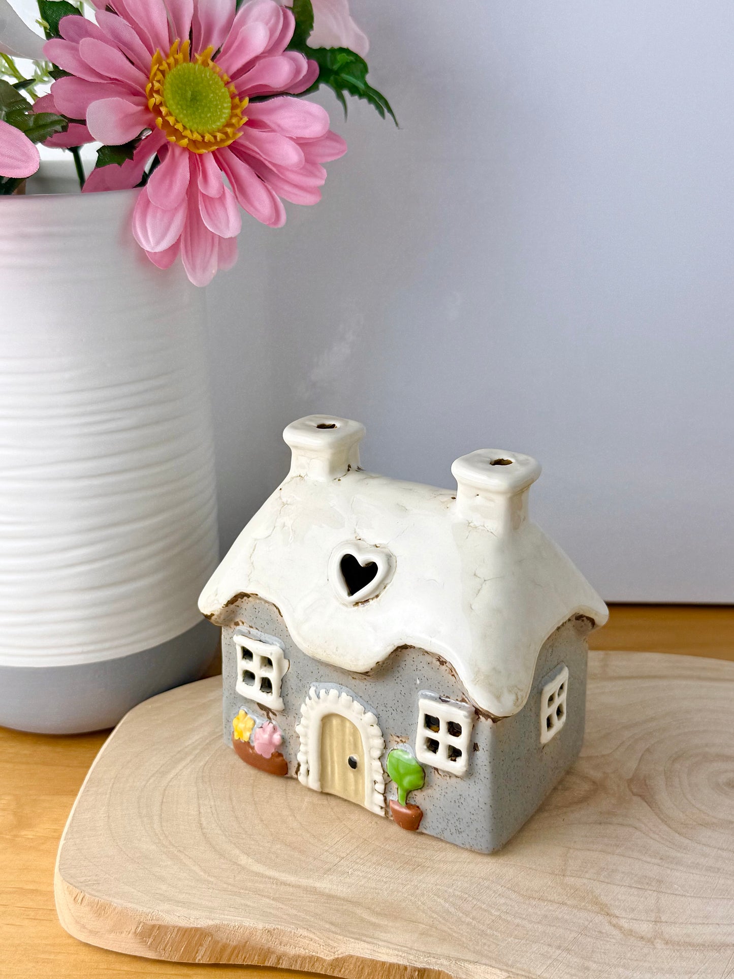 Village Pottery Grey mini heart Cottage Tea Light Holder