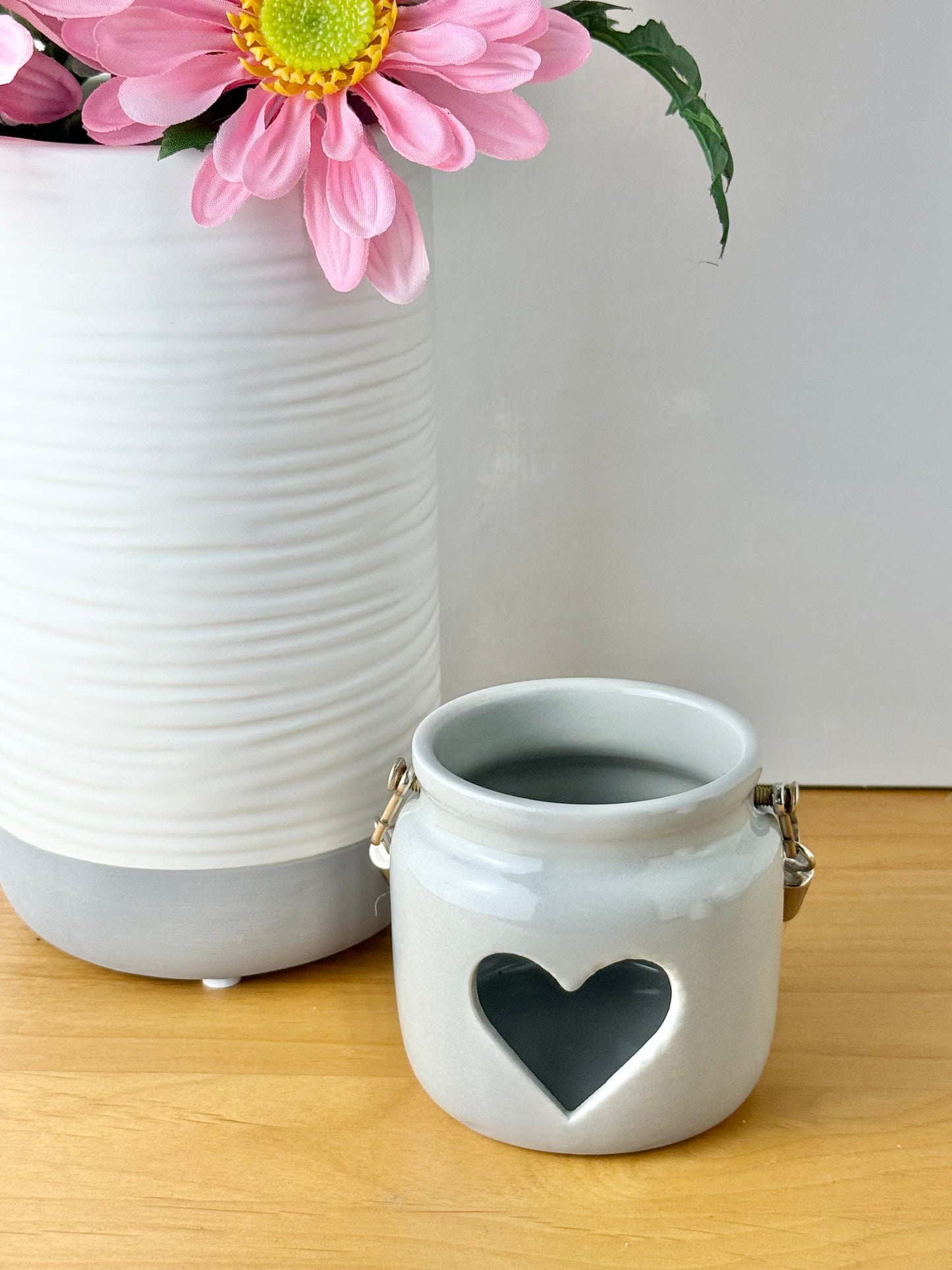 Porcelain grey heart lantern